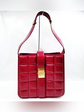 Bottega Veneta Red Quilted Shoulder Bag with Gold Clasp